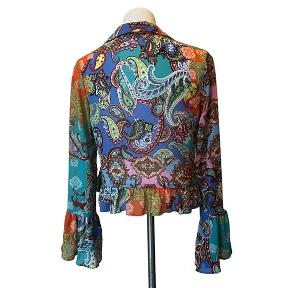 WILLOW & ROOT Mixed Paisley Print Chiffon Blouse, Sz S - Picture 6 of 13
